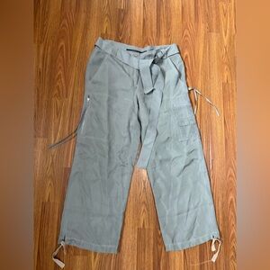 ISDA & Co. 100% Silk Wide Leg Cargo Pants Tie Waist Sage Green Size 4.
